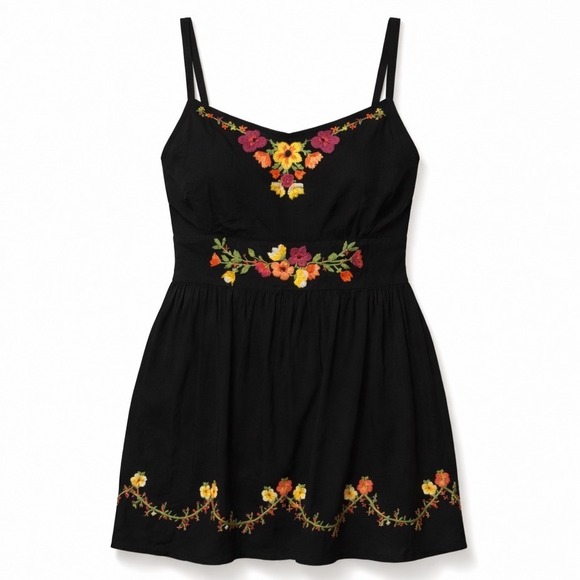 torrid Tops - Torrid Black Embroidered Floral Babydoll Cami Top Size 2X